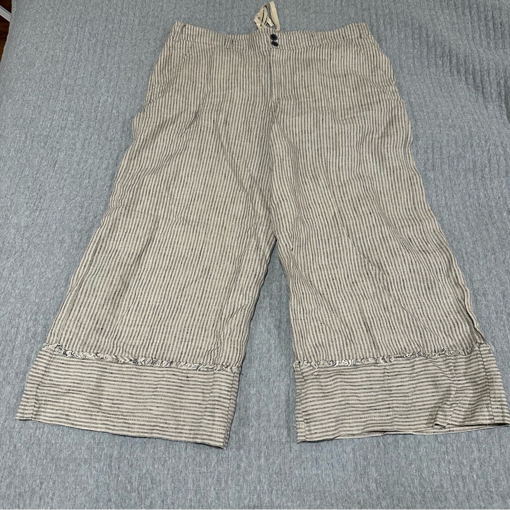 Sundance 100% Linen Beige and Black Striped Pants